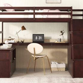 Twin Size Loft Bed With 7 Drawers, 2 Shelves And Desk