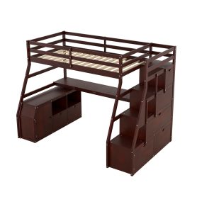 Twin Size Loft Bed With 7 Drawers, 2 Shelves And Desk