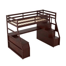 Twin Size Loft Bed With 7 Drawers, 2 Shelves And Desk
