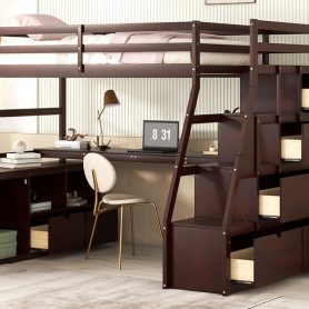 Twin Size Loft Bed With 7 Drawers, 2 Shelves And Desk