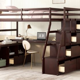Twin Size Loft Bed With 7 Drawers, 2 Shelves And Desk