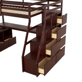 Twin Size Loft Bed With 7 Drawers, 2 Shelves And Desk