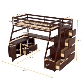 Twin Size Loft Bed With 7 Drawers, 2 Shelves And Desk