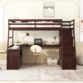 Twin Size Loft Bed With 7 Drawers, 2 Shelves And Desk
