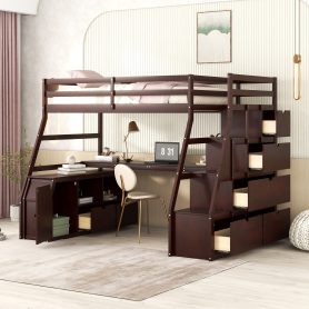Twin Size Loft Bed With 7 Drawers, 2 Shelves And Desk