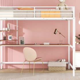 Metal Full Loft Bed With Desk And Shelve