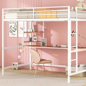 Metal Full Loft Bed With Desk And Shelve