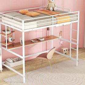 Metal Full Loft Bed With Desk And Shelve