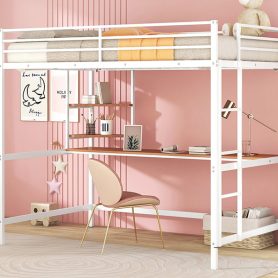 Metal Full Loft Bed With Desk And Shelve