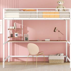 Metal Full Loft Bed With Desk And Shelve