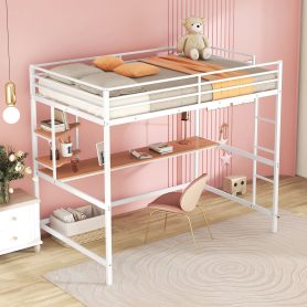 Metal Full Loft Bed With Desk And Shelve