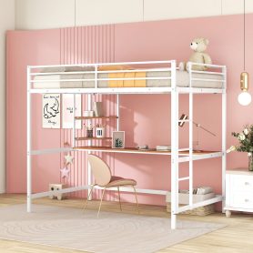 Metal Full Loft Bed With Desk And Shelve