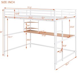 Metal Full Loft Bed With Desk And Shelve