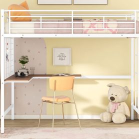 Metal Full Loft Bed With Desk And Metal Grid