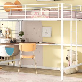 Metal Full Loft Bed With Desk And Metal Grid