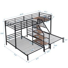 Metal Twin Over Twin & Twin Bunk Bed With Staircase