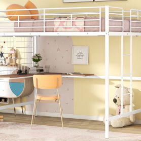 Metal Full Loft Bed With Desk And Metal Grid