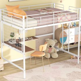 Metal Full Loft Bed With Desk And Metal Grid