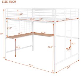 Metal Full Loft Bed With Desk And Metal Grid
