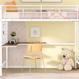 Metal Full Loft Bed With Desk And Metal Grid