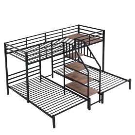 Metal Twin Over Twin & Twin Bunk Bed With Staircase