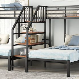 Metal Twin Over Twin & Twin Bunk Bed With Staircase