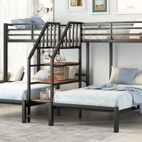 Metal Twin Over Twin & Twin Bunk Bed With Staircase