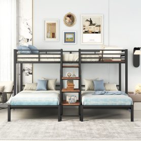Metal Twin Over Twin & Twin Bunk Bed With Staircase