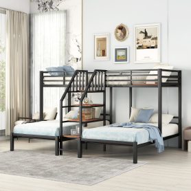 Metal Twin Over Twin & Twin Bunk Bed With Staircase