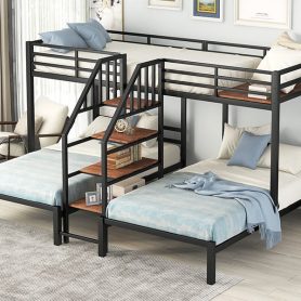 Metal Twin Over Twin & Twin Bunk Bed With Staircase