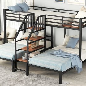 Metal Twin Over Twin & Twin Bunk Bed With Staircase