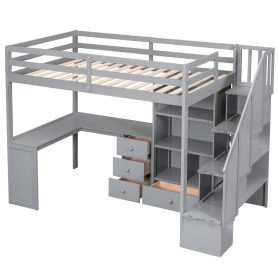 Twin Size Loft Bed With L-Shaped Desk And Drawers, Cabinet And Storage Staircase 28 Twin Size Loft Bed With L-Shaped Desk And Drawers, Cabinet And Storage Staircase