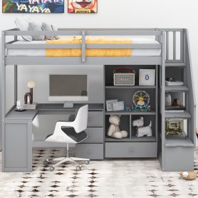 Twin Size Loft Bed With L-Shaped Desk And Drawers, Cabinet And Storage Staircase 20 Twin Size Loft Bed With L-Shaped Desk And Drawers, Cabinet And Storage Staircase