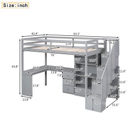 Twin Size Loft Bed With L-Shaped Desk And Drawers, Cabinet And Storage Staircase 24 Twin Size Loft Bed With L-Shaped Desk And Drawers, Cabinet And Storage Staircase