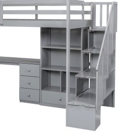 Twin Size Loft Bed With L-Shaped Desk And Drawers, Cabinet And Storage Staircase 32 Twin Size Loft Bed With L-Shaped Desk And Drawers, Cabinet And Storage Staircase