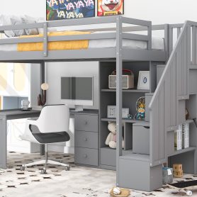 Twin Size Loft Bed With L-Shaped Desk And Drawers, Cabinet And Storage Staircase 22 Twin Size Loft Bed With L-Shaped Desk And Drawers, Cabinet And Storage Staircase