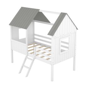 House Shape Twin Size Low Loft Bed With Two Side Windows