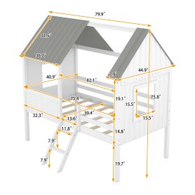 House Shape Twin Size Low Loft Bed With Two Side Windows