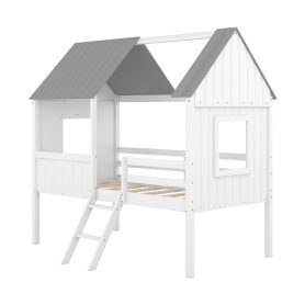 House Shape Twin Size Low Loft Bed With Two Side Windows
