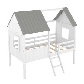 House Shape Twin Size Low Loft Bed With Two Side Windows