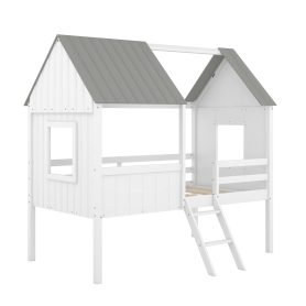 House Shape Twin Size Low Loft Bed With Two Side Windows