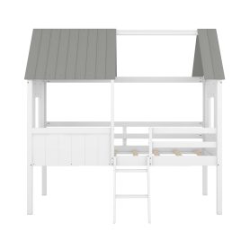 House Shape Twin Size Low Loft Bed With Two Side Windows