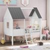 House Shape Twin Size Low Loft Bed With Two Side Windows 2 House Shape Twin Size Low Loft Bed With Two Side Windows