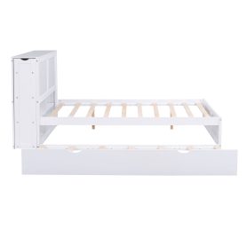 Full Size Storage Platform Bed With Pull Out Shelves And Twin Size Trundle
