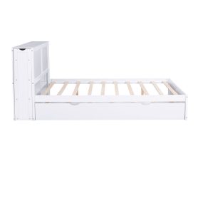 Queen Size Storage Platform Bed With Pull Out Shelves And Twin Size Trundle