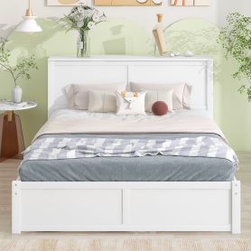 Queen Size Storage Platform Bed With Pull Out Shelves And Twin Size Trundle
