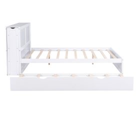 Queen Size Storage Platform Bed With Pull Out Shelves And Twin Size Trundle