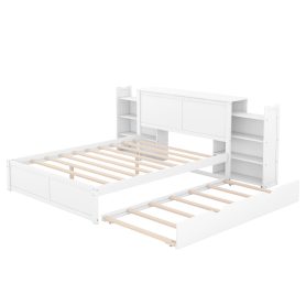 Queen Size Storage Platform Bed With Pull Out Shelves And Twin Size Trundle