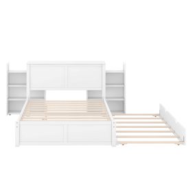 Full Size Storage Platform Bed With Pull Out Shelves And Twin Size Trundle