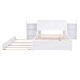 Full Size Storage Platform Bed With Pull Out Shelves And Twin Size Trundle